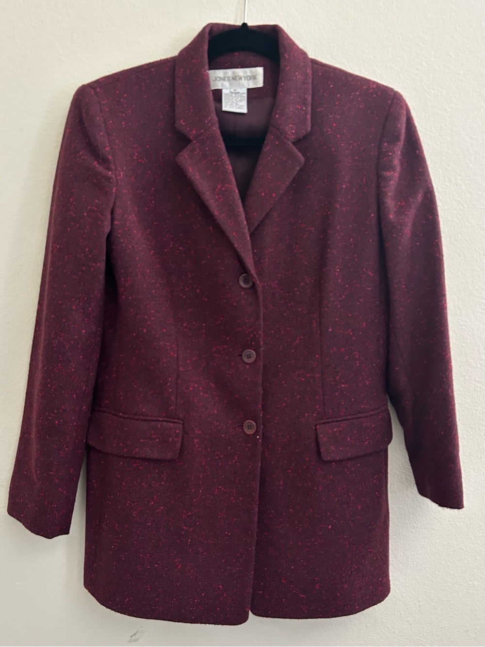 Vintage Jones New York 100% Wool Blazer - Deep Burgundy - Size 6